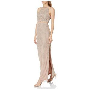 AIDAN MATTOX CREW NECK BEADED GOWN 6 Taupe NWT